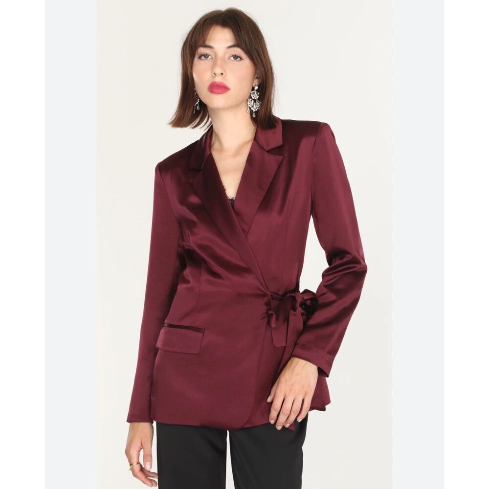 NWT - GREYLIN Glenda Satin Side Tie Blazer Burgundy, Sz S